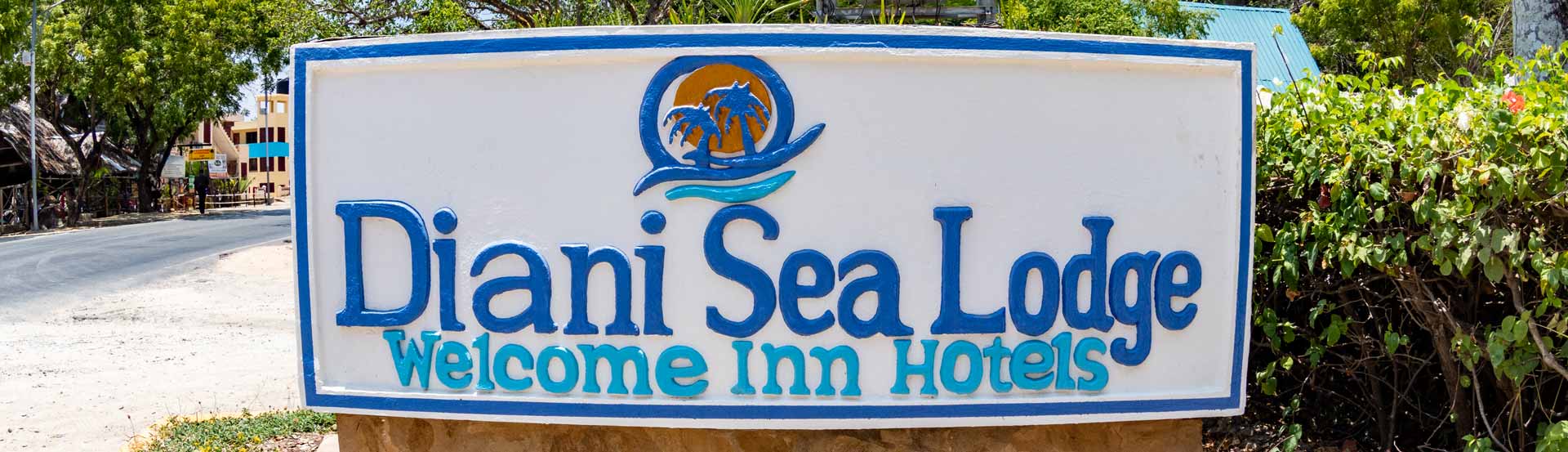 Reiseziel Hotel Diani Sea Lodge Kenia Schild
