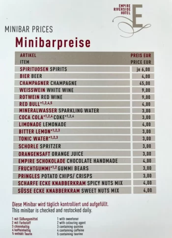 Empire Riverside Hotel Hamburg Minibar Preise
